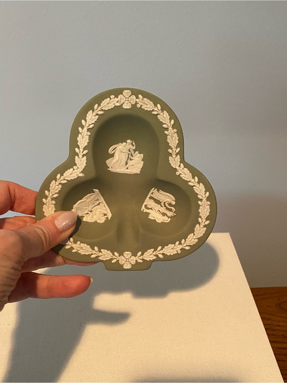 Vintage Wedgwood Jasperware Green Cherub Trinket Dish